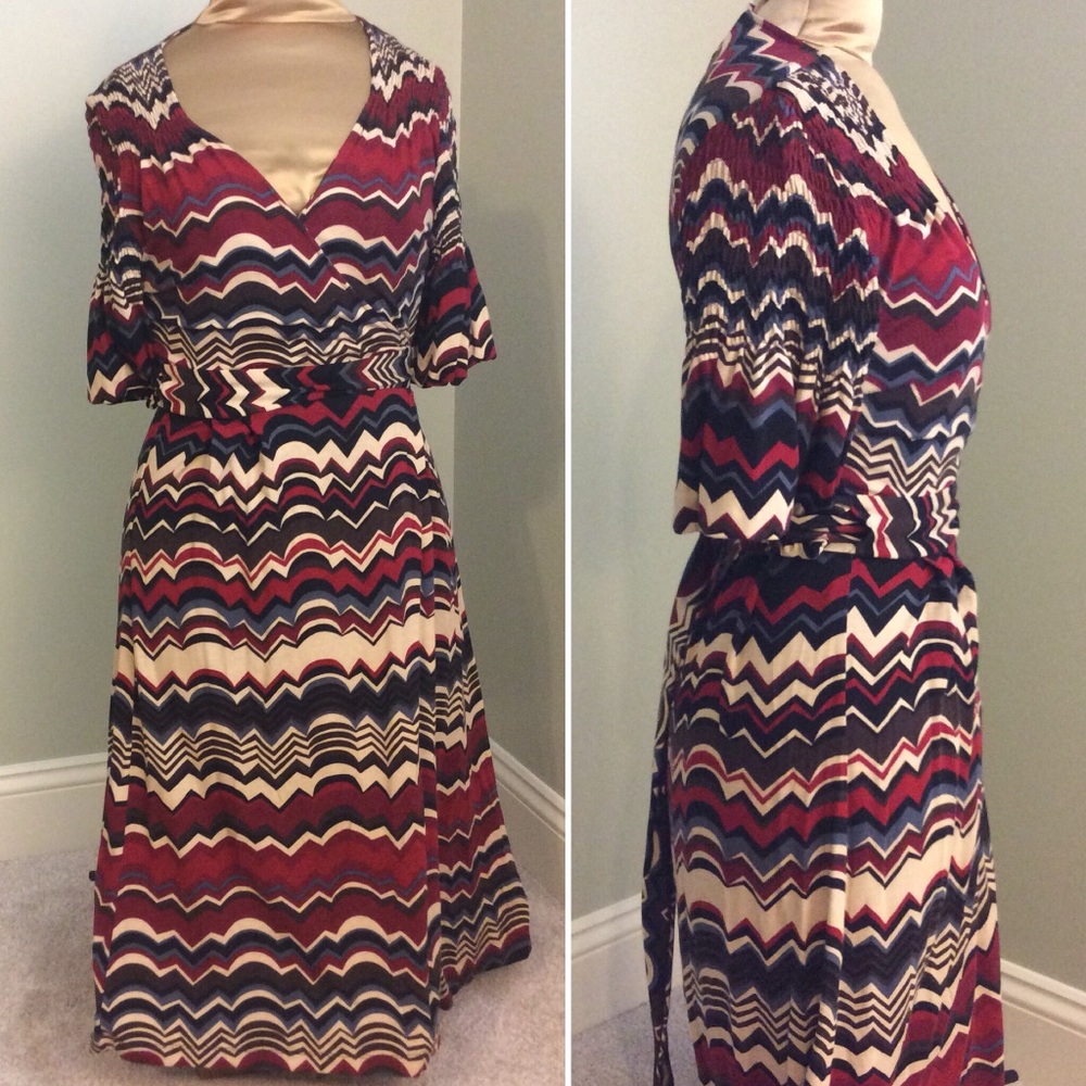 Multicolored Zigzag Print Wrap Dress